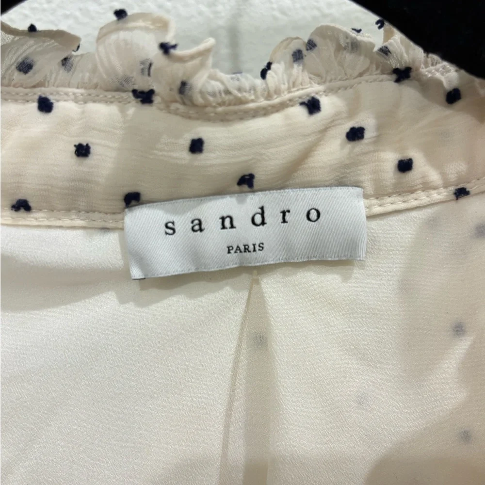 Sandro Cream Polka Dot Long-Sleeve Dress - Picture 6 of 7